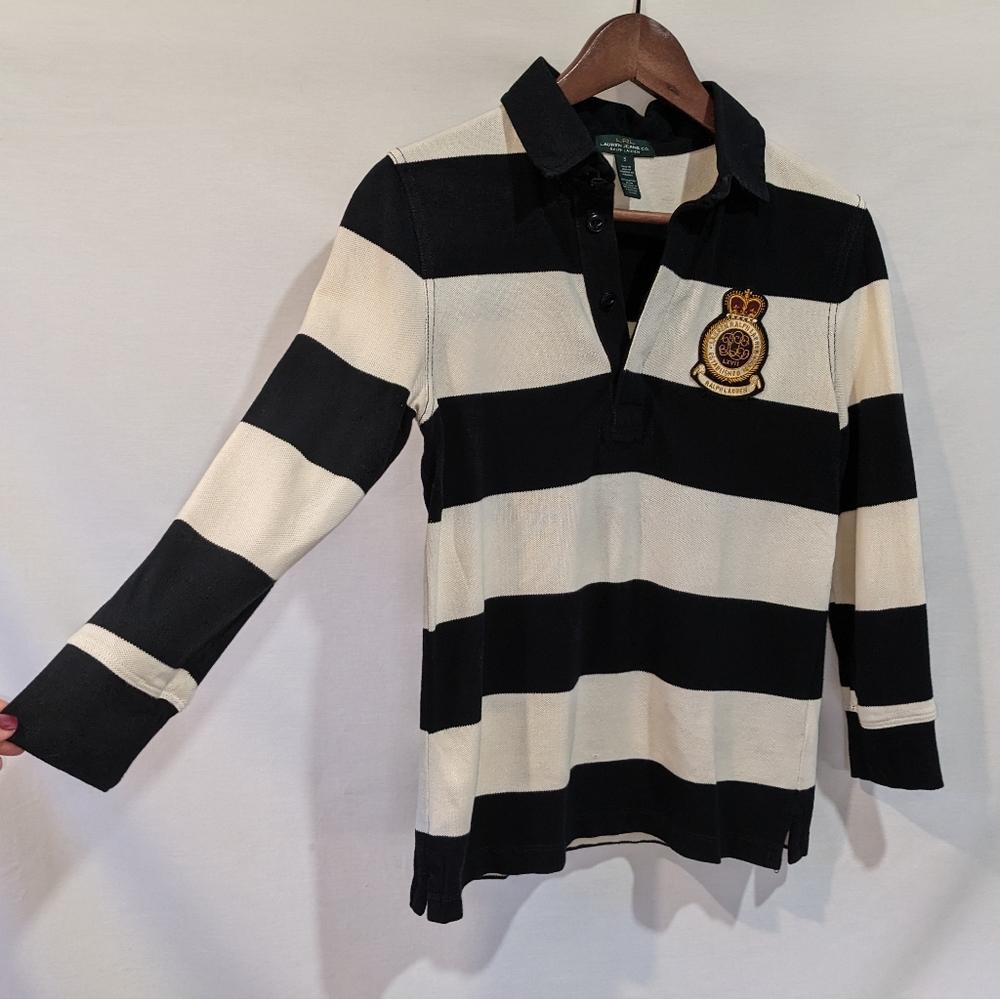 Lauren Ralph Lauren 100% Cotton Striped Rugby 3/4 Shirt Size Small - Picture 7 of 12